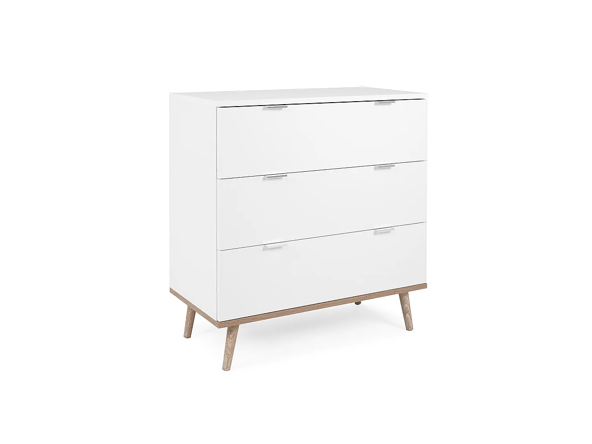 Commode Göteborg - 3 tiroirs - Décor chene sonoma Blanc - Scandinave - L 79,8 x P 40 x H 86,5 cm