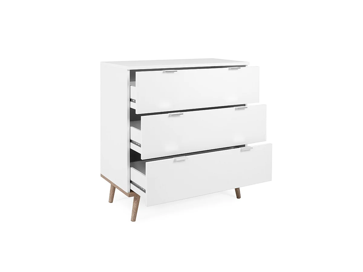 Commode Göteborg - 3 tiroirs - Décor chene sonoma Blanc - Scandinave - L 79,8 x P 40 x H 86,5 cm