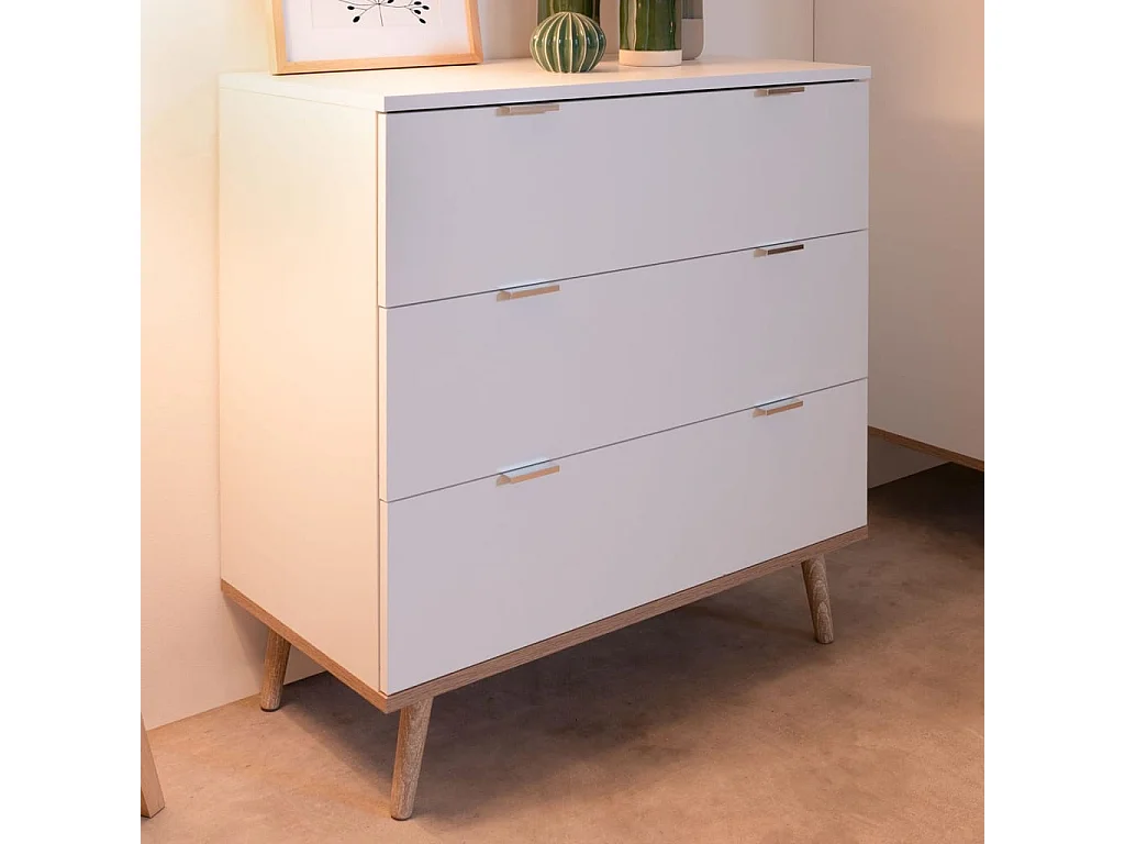 Commode Göteborg - 3 tiroirs - Décor chene sonoma Blanc - Scandinave - L 79,8 x P 40 x H 86,5 cm