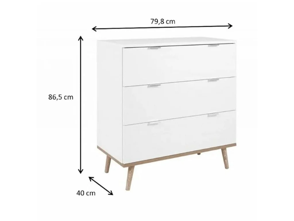 Commode Göteborg - 3 tiroirs - Décor chene sonoma Blanc - Scandinave - L 79,8 x P 40 x H 86,5 cm