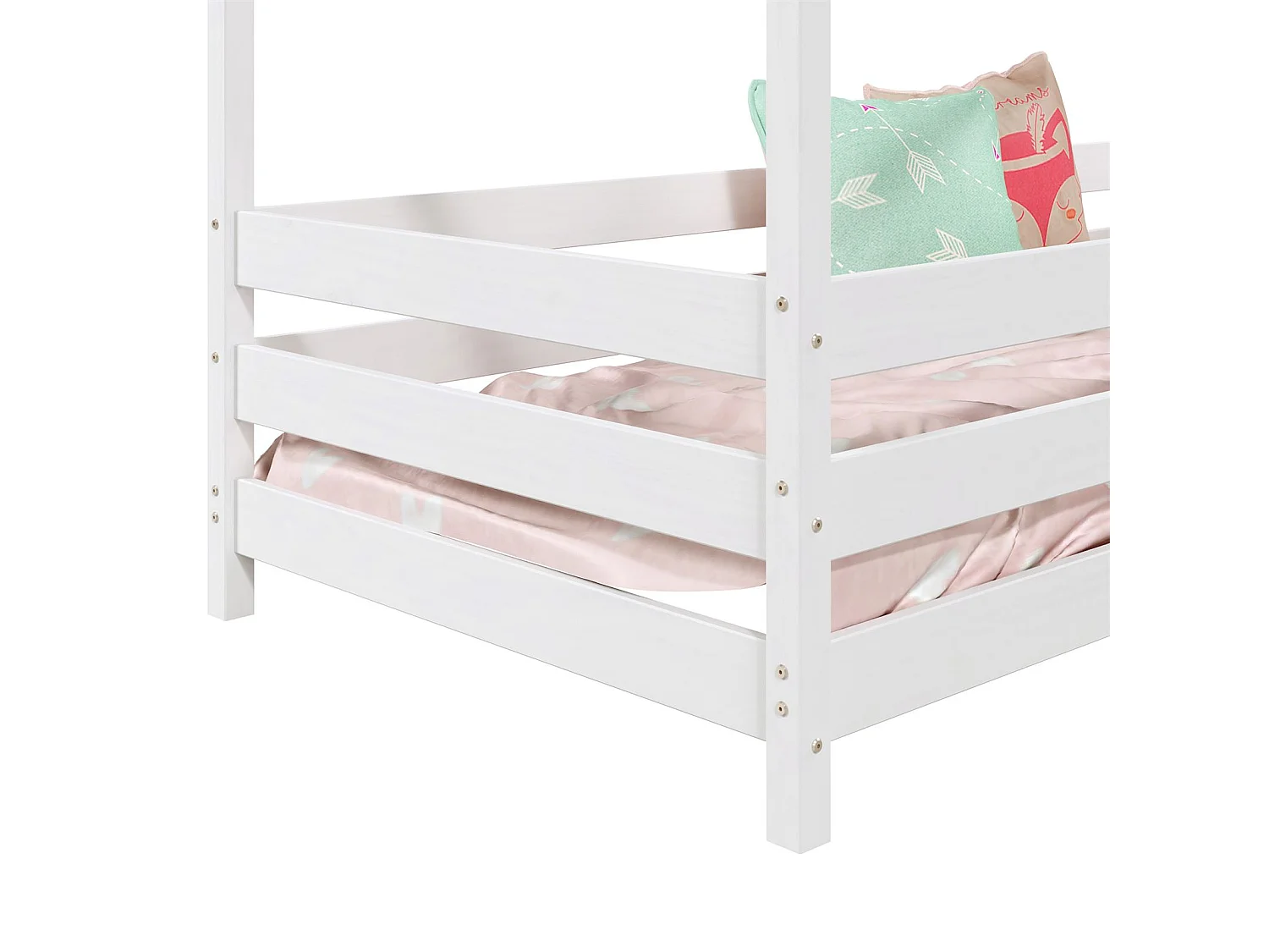 Lit cabane RENA lit simple montessori pour enfant 90 x 190 cm, avec barrières de protection, en pin massif lasuré blanc