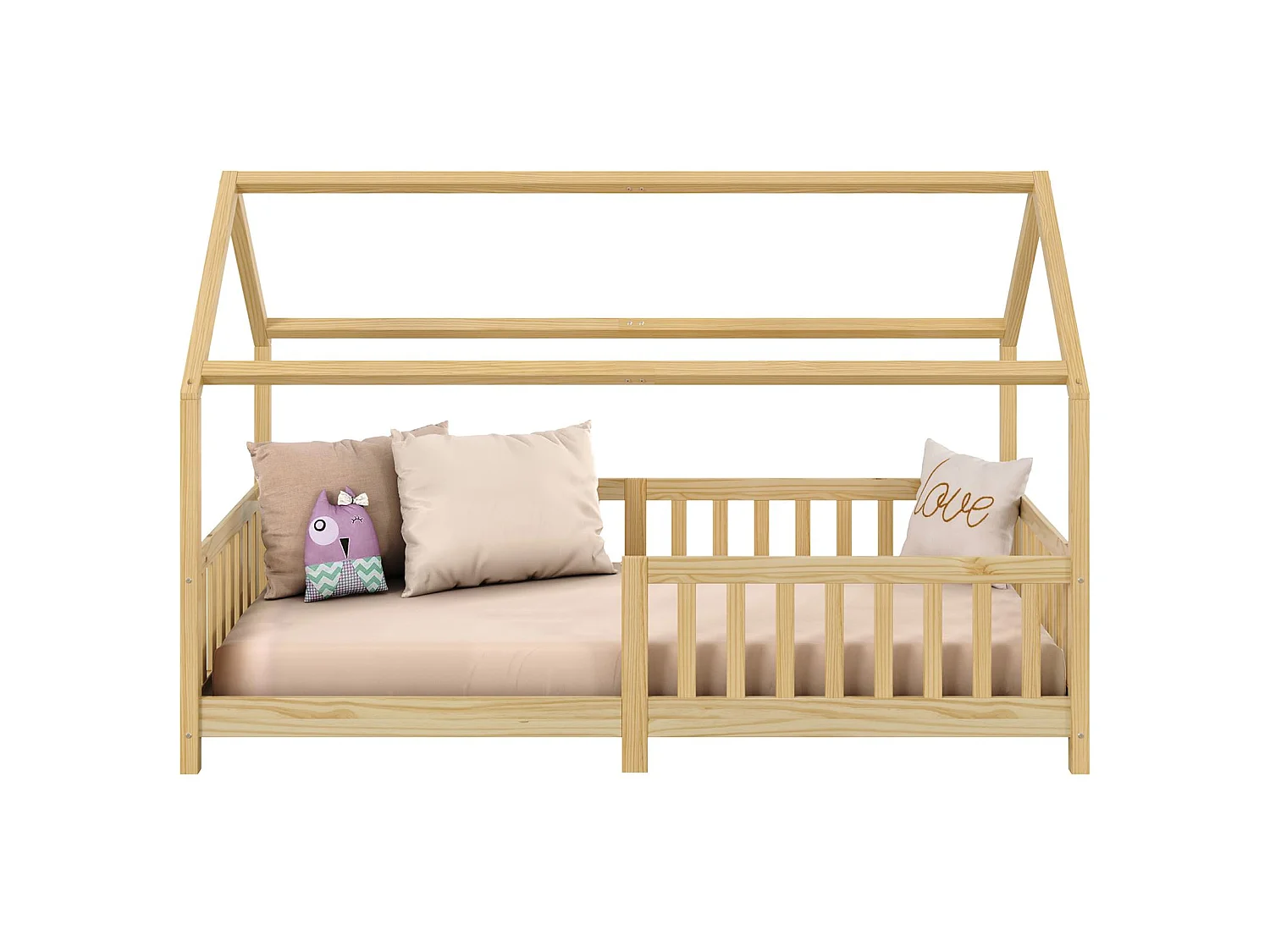 Lit cabane NINA lit enfant simple montessori en bois 90 x 190 cm, en pin massif à la finition naturelle