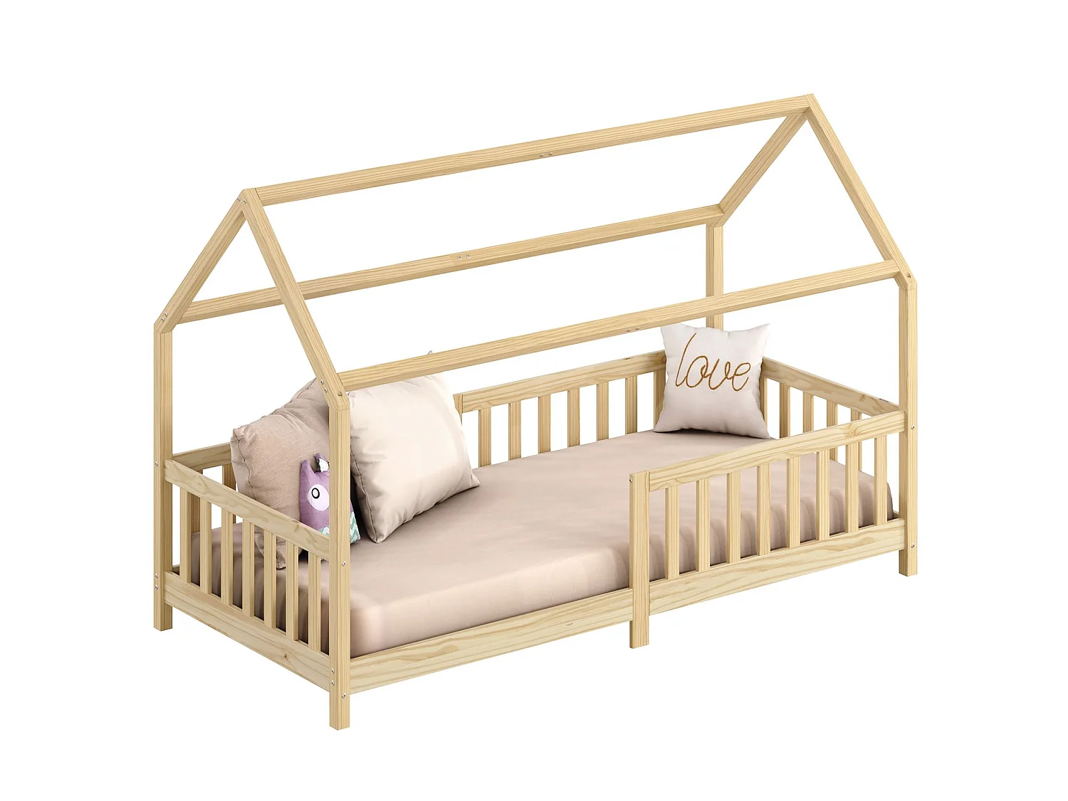 Lit cabane NINA lit enfant simple montessori en bois 90 x 190 cm, en pin massif à la finition naturelle