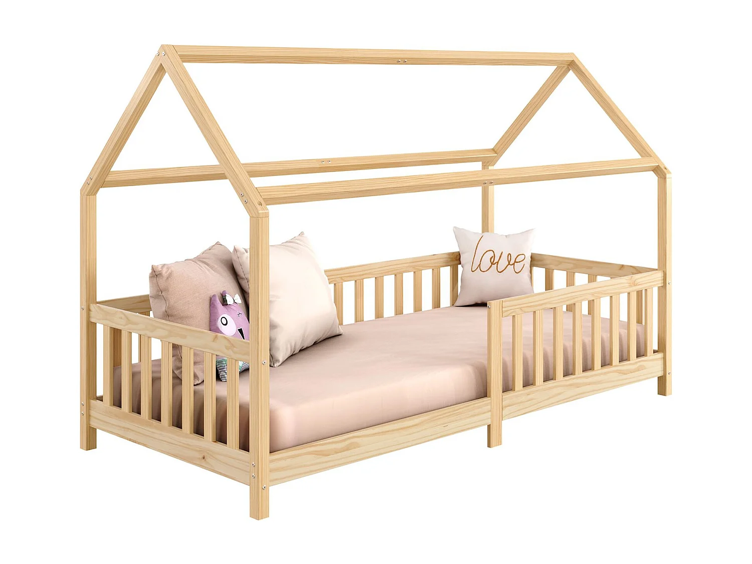 Lit cabane NINA lit enfant simple montessori en bois 90 x 190 cm, en pin massif à la finition naturelle
