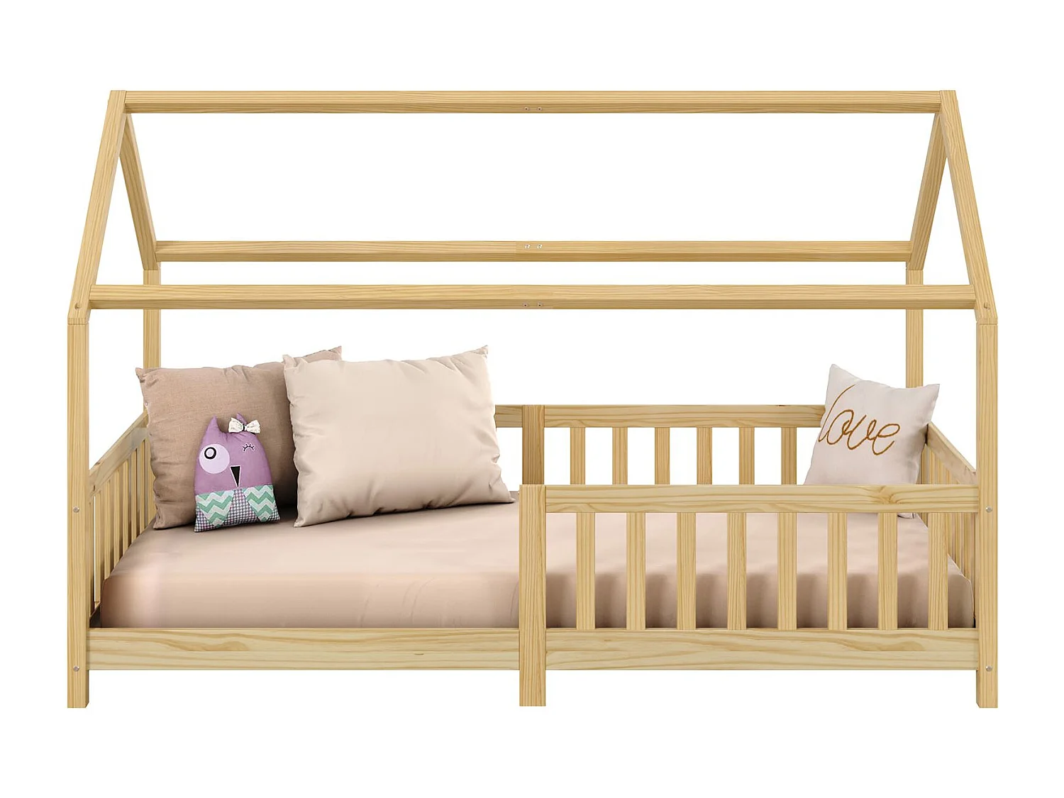 Lit cabane NINA lit enfant simple montessori en bois 90 x 190 cm, en pin massif à la finition naturelle