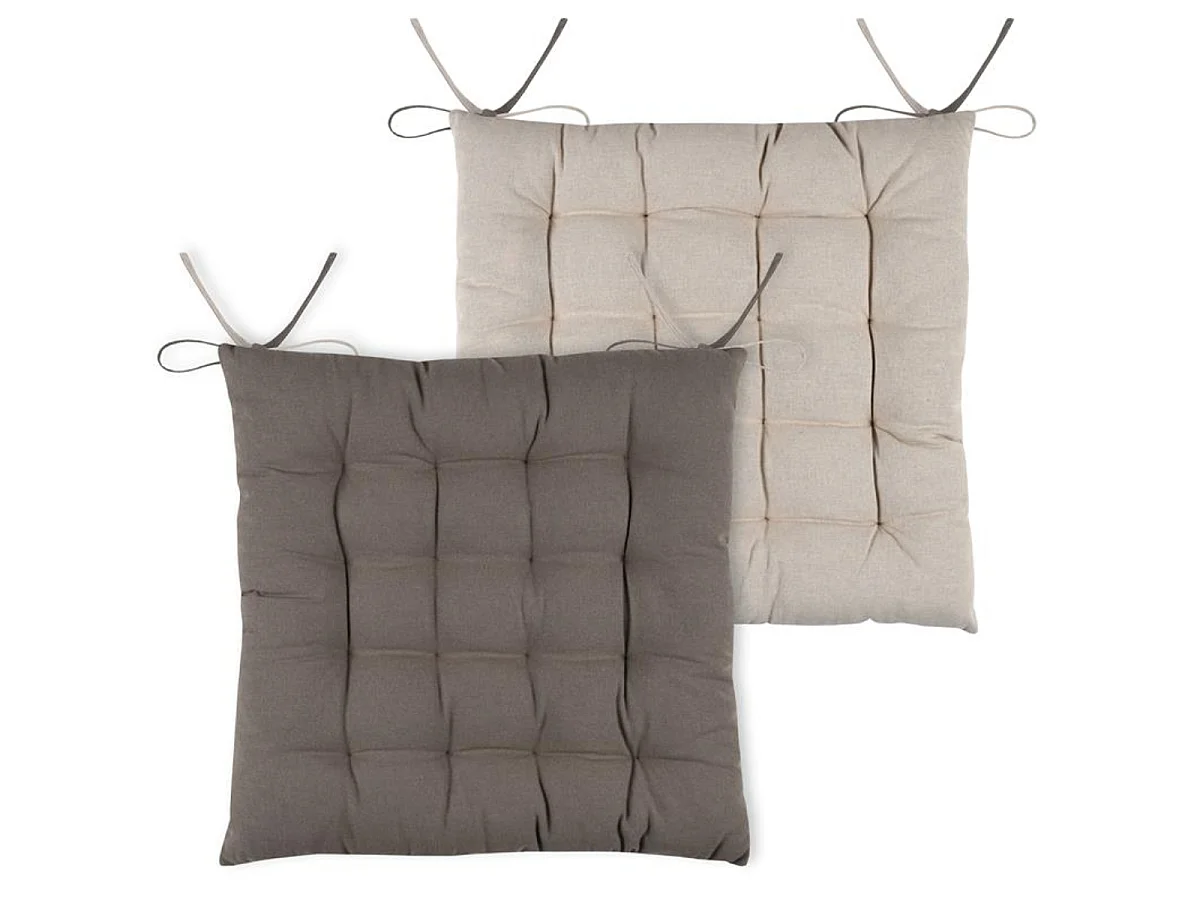 Coussin de chaise 2 faces Taupe et Lin 40 cm