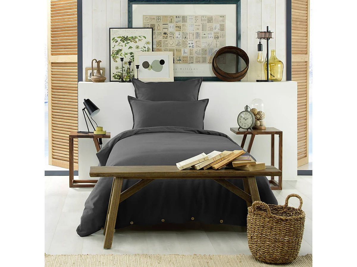 HEDDA - Housse de Couette 140x200cm Flanelle de Coton Coloris Orage