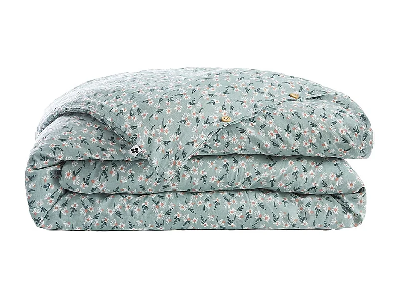 ALLISON - Housse de Couette 200x200cm Gaze de Coton Coloris Bleu Motifs Fleurs