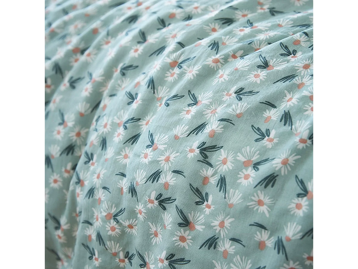 ALLISON - Housse de Couette 200x200cm Gaze de Coton Coloris Bleu Motifs Fleurs