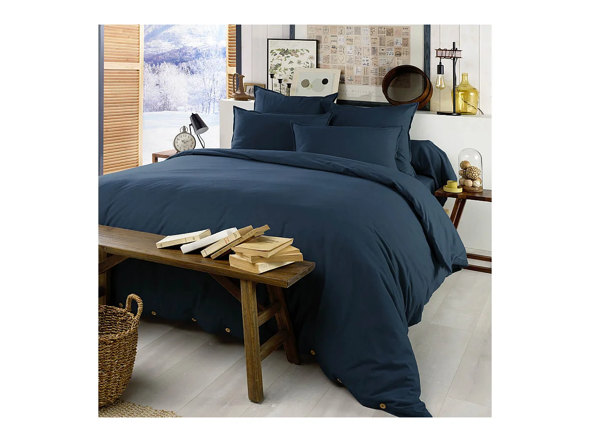 HEDDA - Housse de Couette 240x220cm Flanelle de Coton Coloris Nuit