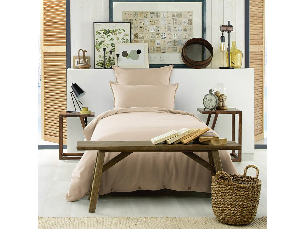 HEDDA - Housse de Couette 140x200cm Flanelle de Coton Coloris Sable