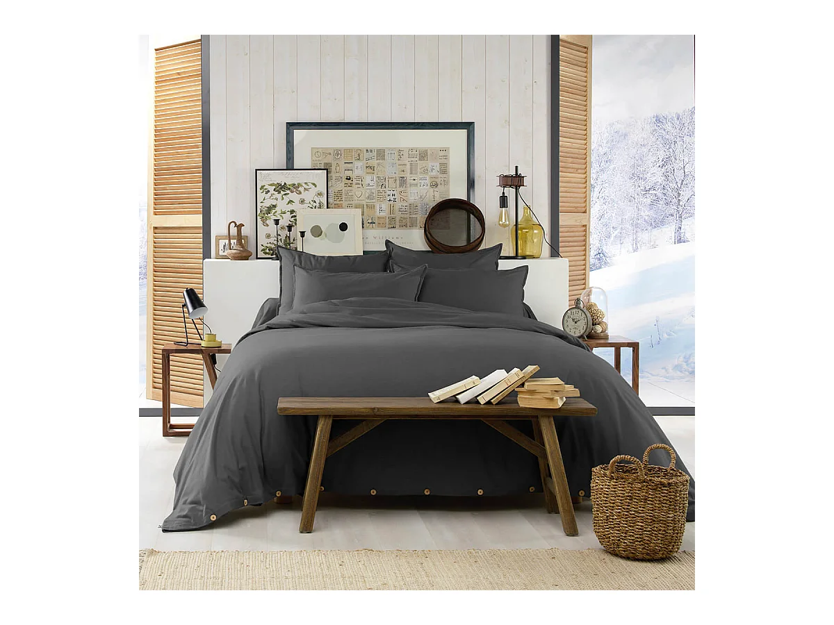 HEDDA - Housse de Couette 240x220cm Flanelle de Coton Coloris Orage
