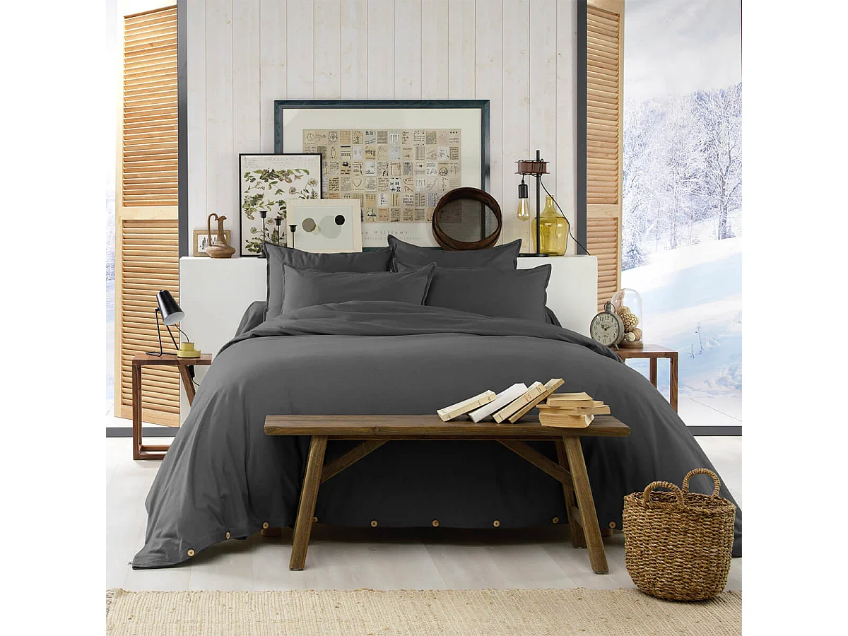 HEDDA - Housse de Couette 260x240cm Flanelle de Coton Coloris Orage