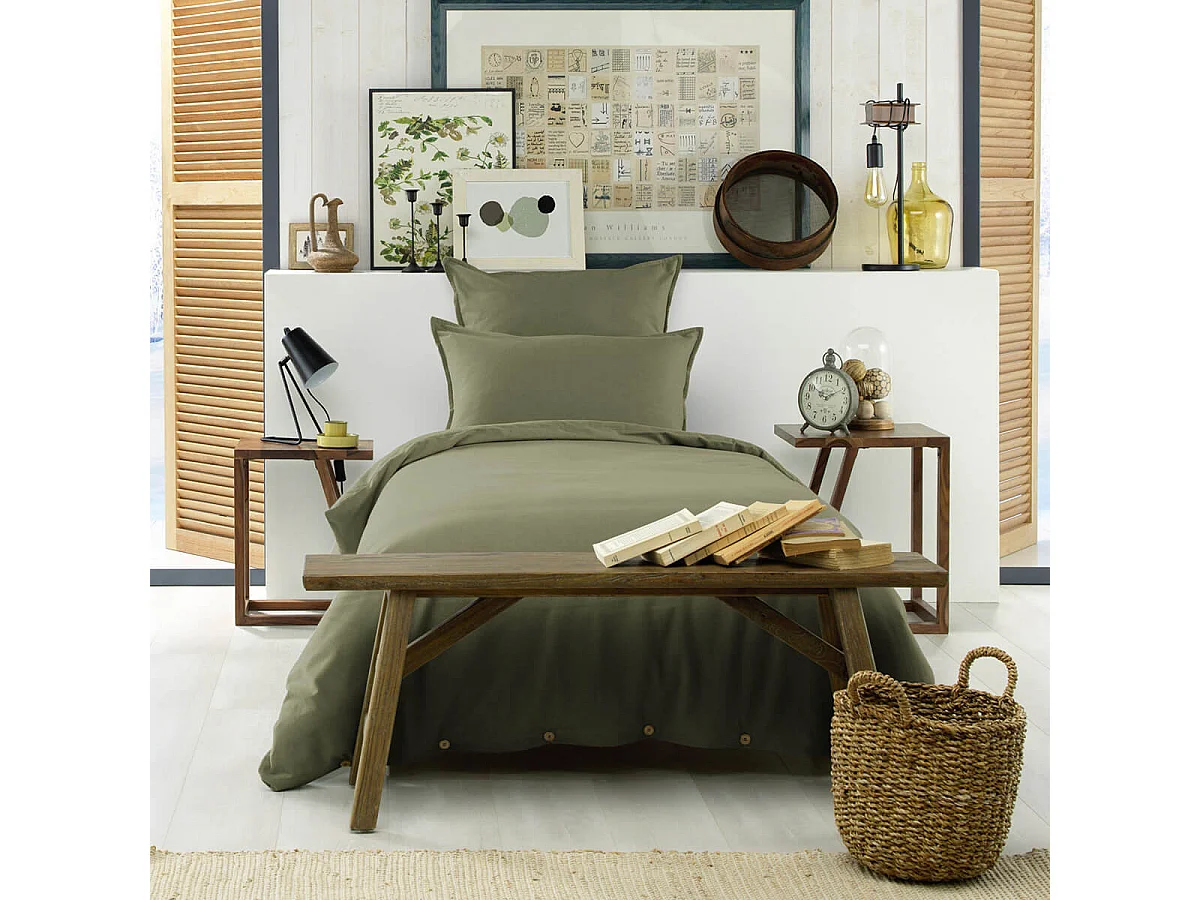 HEDDA - Housse de Couette 140x200cm Flanelle de Coton Coloris Romarin