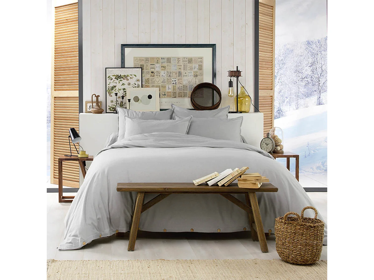 HEDDA - Housse de Couette 200x200cm Flanelle de Coton Coloris Brume