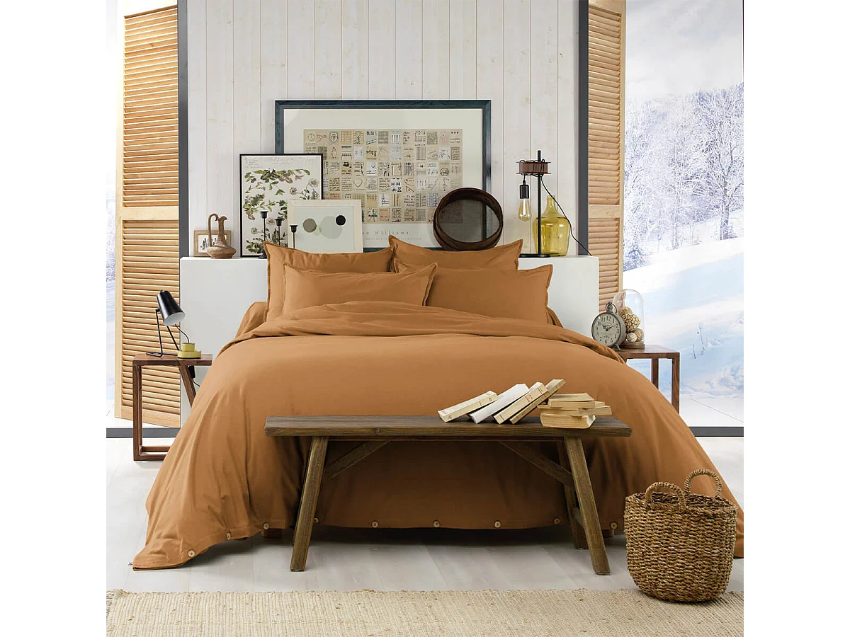 HEDDA - Housse de Couette 260x240cm Flanelle de Coton Coloris Camel