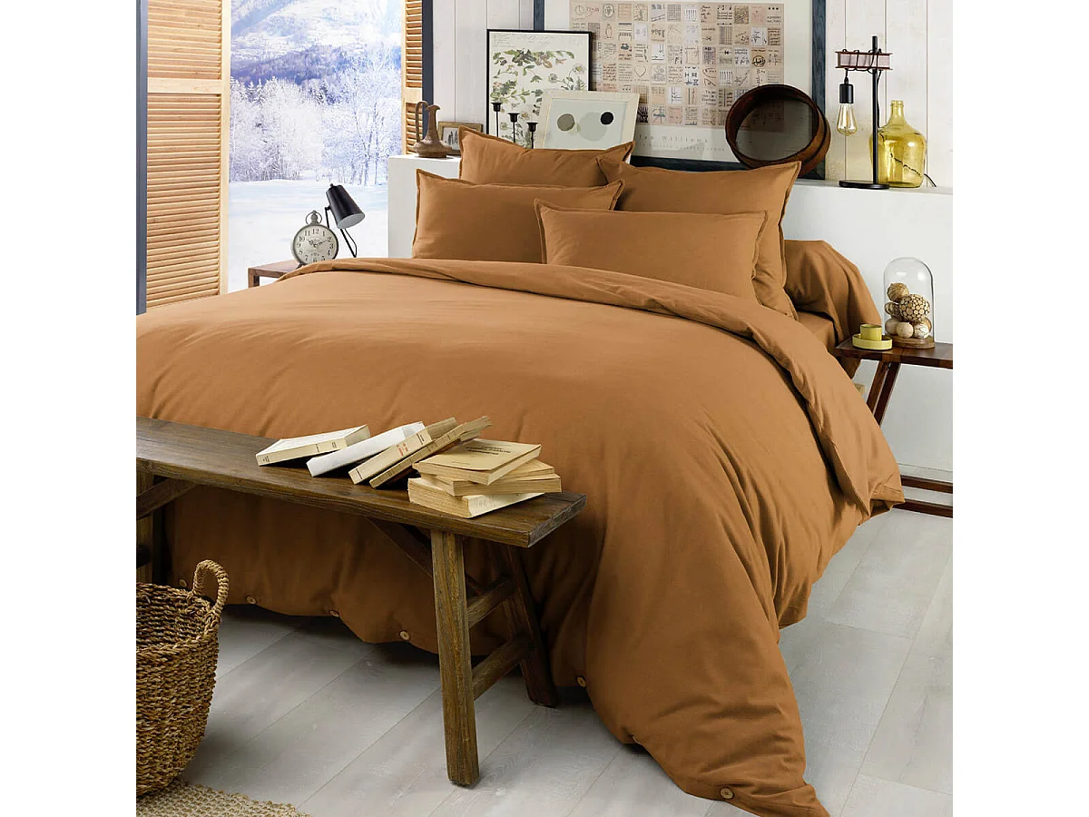 HEDDA - Housse de Couette 260x240cm Flanelle de Coton Coloris Camel