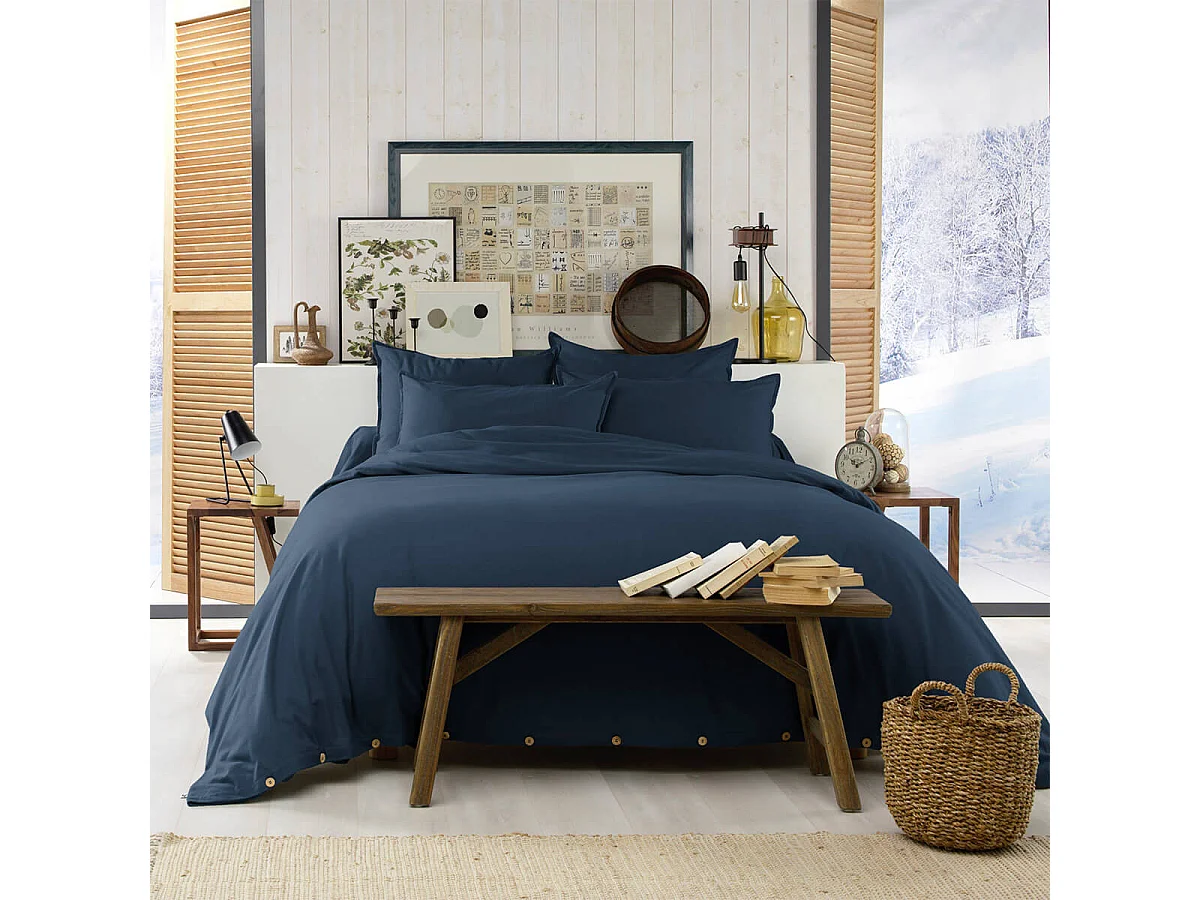 HEDDA - Housse de Couette 260x240cm Flanelle de Coton Coloris Nuit