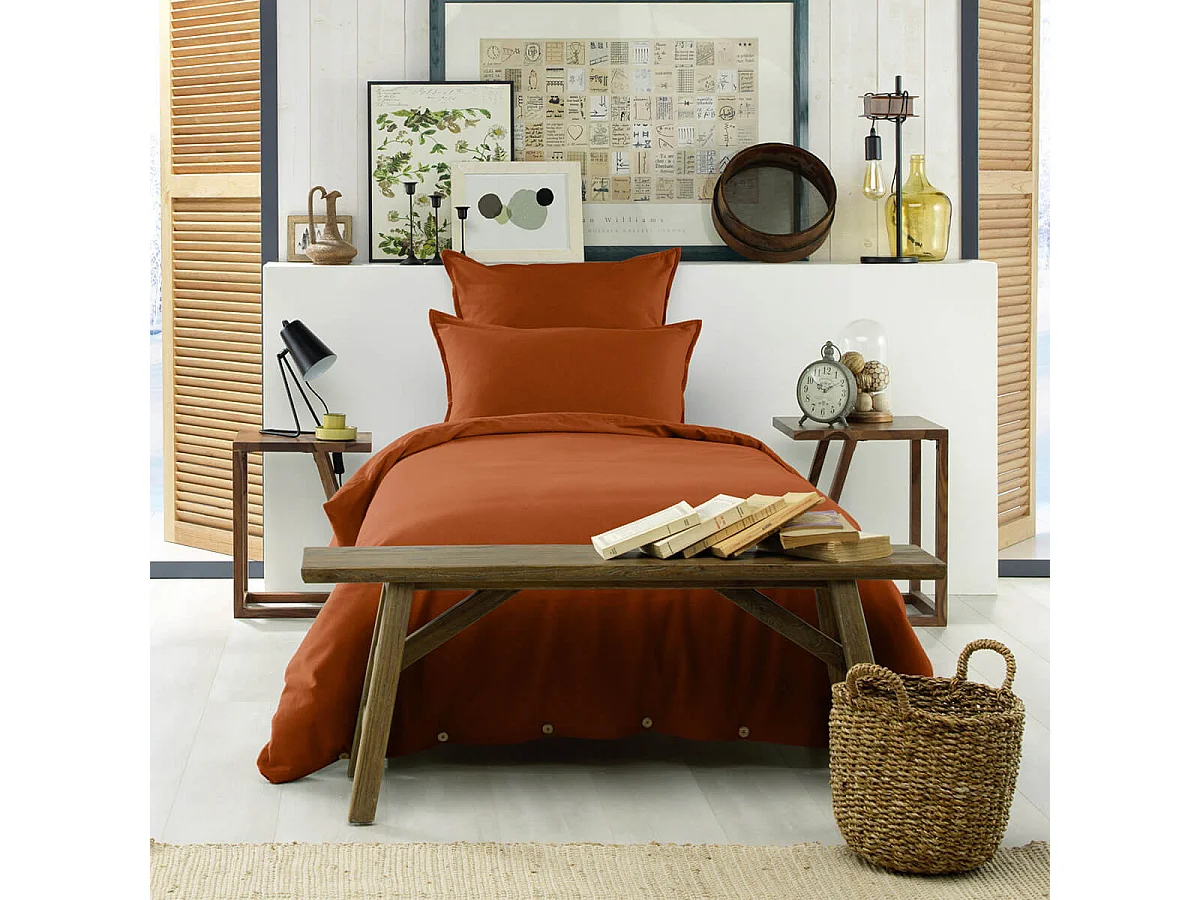 HEDDA - Housse de Couette 140x200cm Flanelle de Coton Coloris Tomette