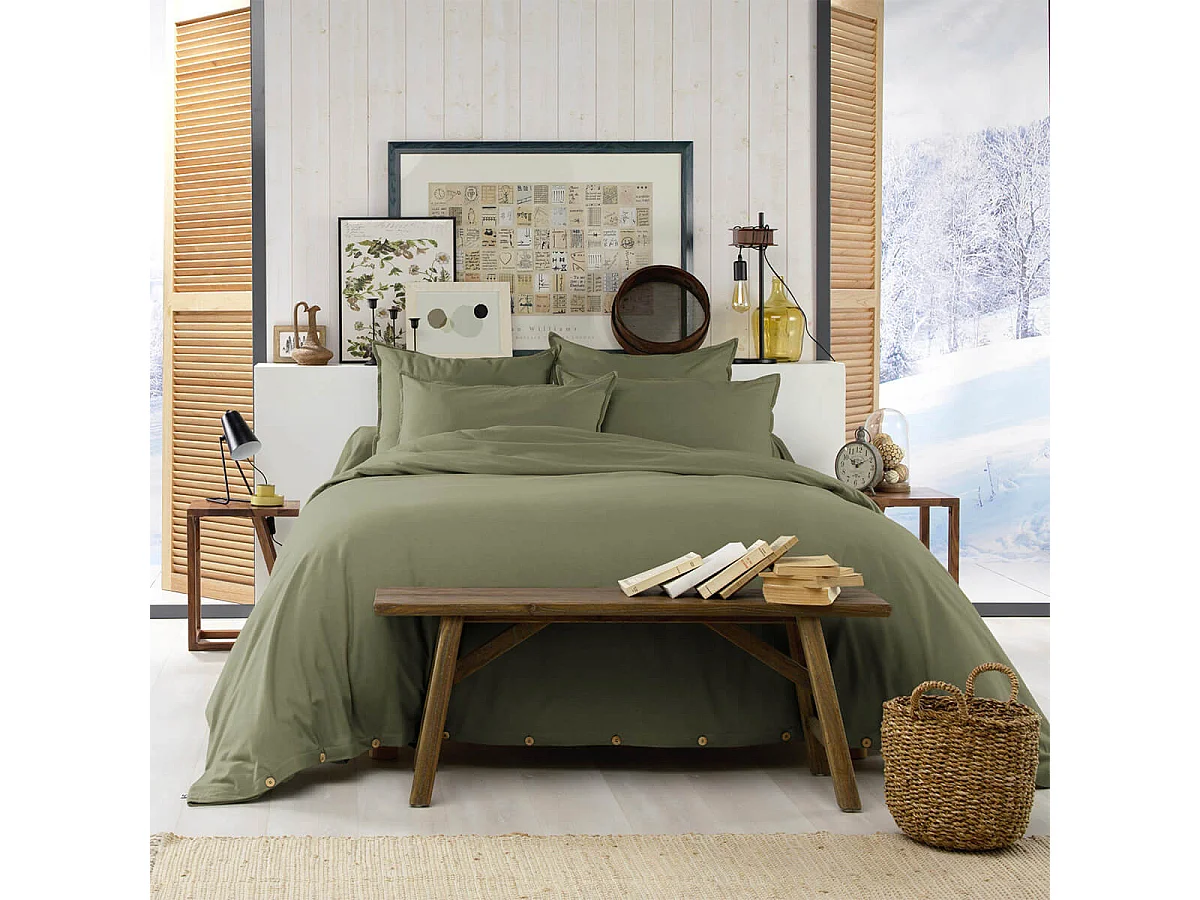 HEDDA - Housse de Couette 240x220cm Flanelle de Coton Coloris Romarin