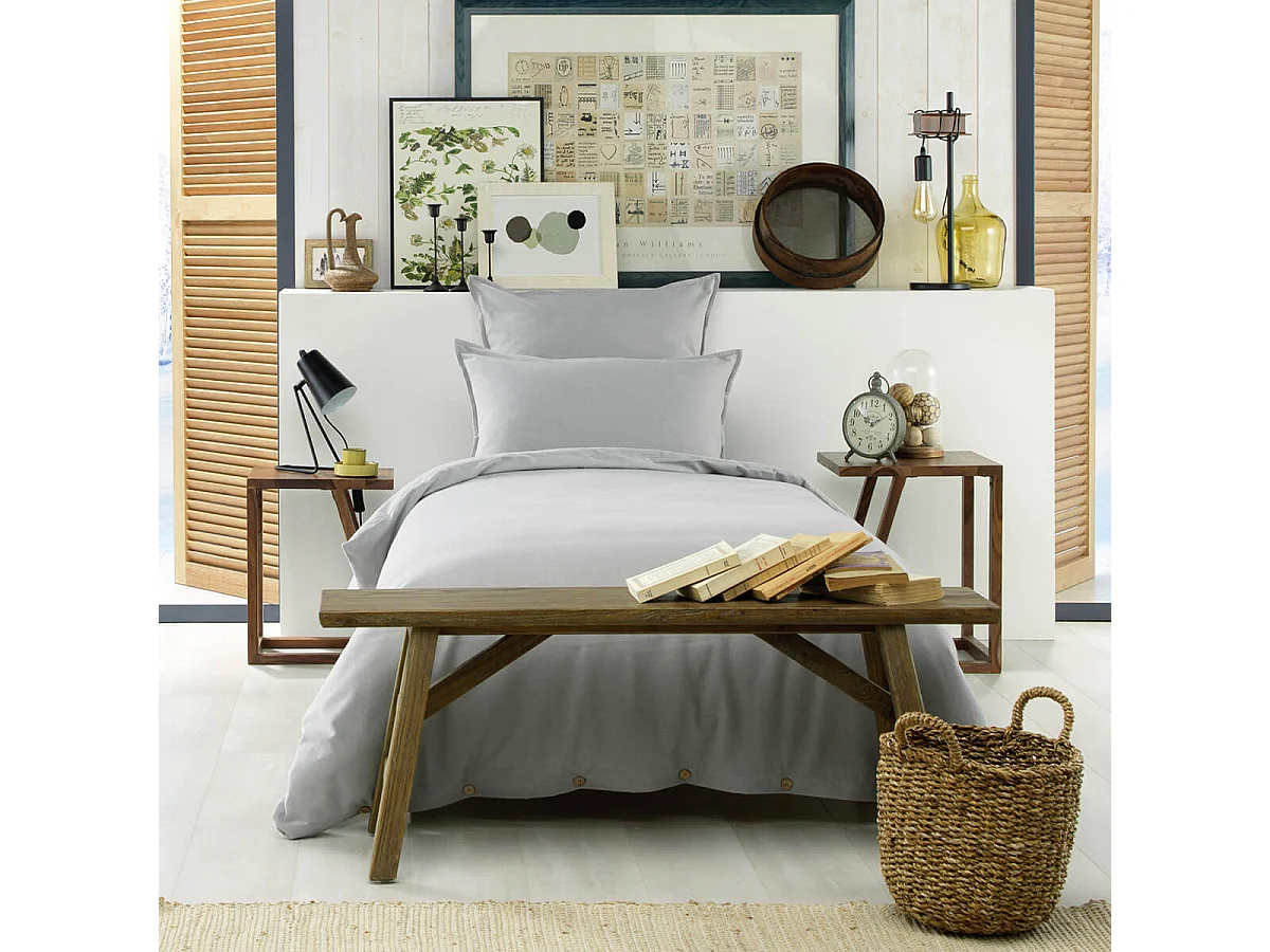 HEDDA - Housse de Couette 140x200cm Flanelle de Coton Coloris Brume