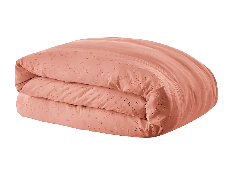POLA - Housse de Couette 260x240cm Coton Coloris Rose Boisé avec Détails Ajourés