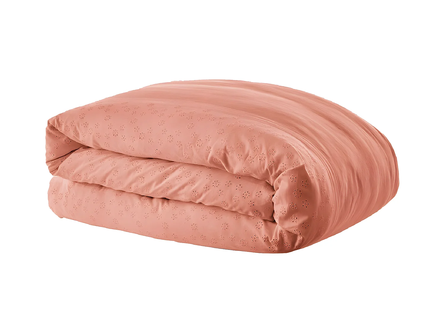 POLA - Housse de Couette 260x240cm Coton Coloris Rose Boisé avec Détails Ajourés