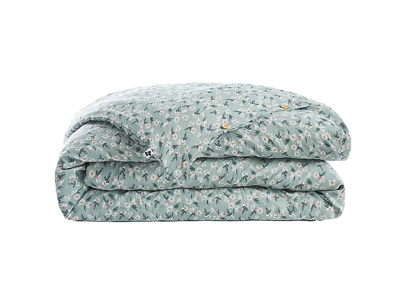 ALLISON - Housse de Couette 260x240cm Gaze de Coton Coloris Bleu Motifs Fleurs