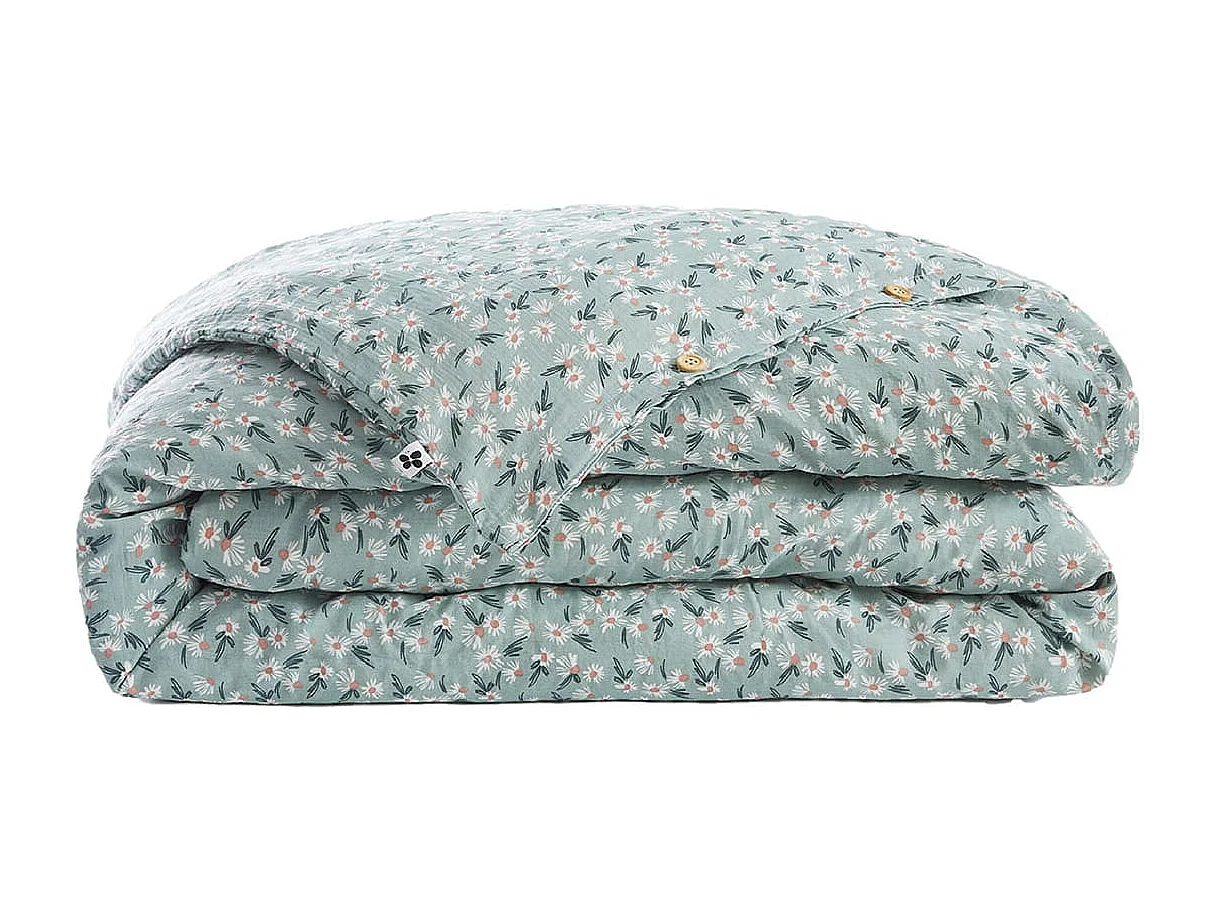 ALLISON - Housse de Couette 260x240cm Gaze de Coton Coloris Bleu Motifs Fleurs