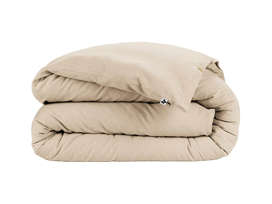 HEDDA - Housse de Couette 200x200cm Flanelle de Coton Coloris Sable