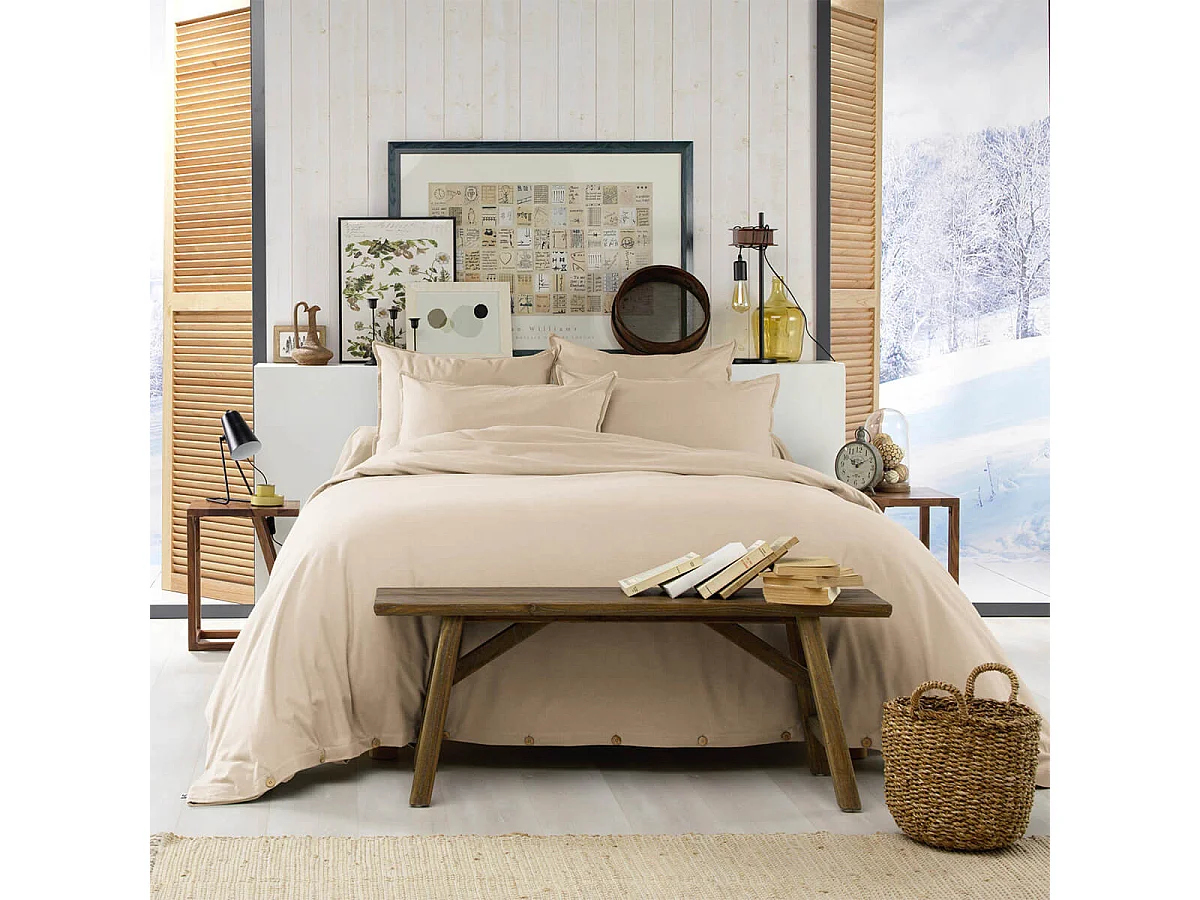 HEDDA - Housse de Couette 200x200cm Flanelle de Coton Coloris Sable