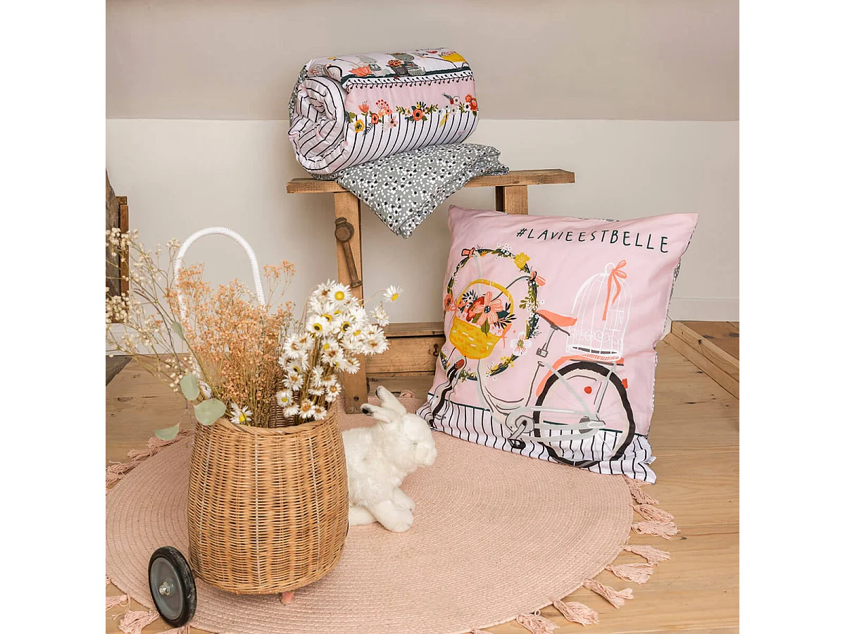 MIDEA - Parure de Lit Coton Motif Fleuri Housse de Couette 240x220cm + 2 Taies d'Oreiller