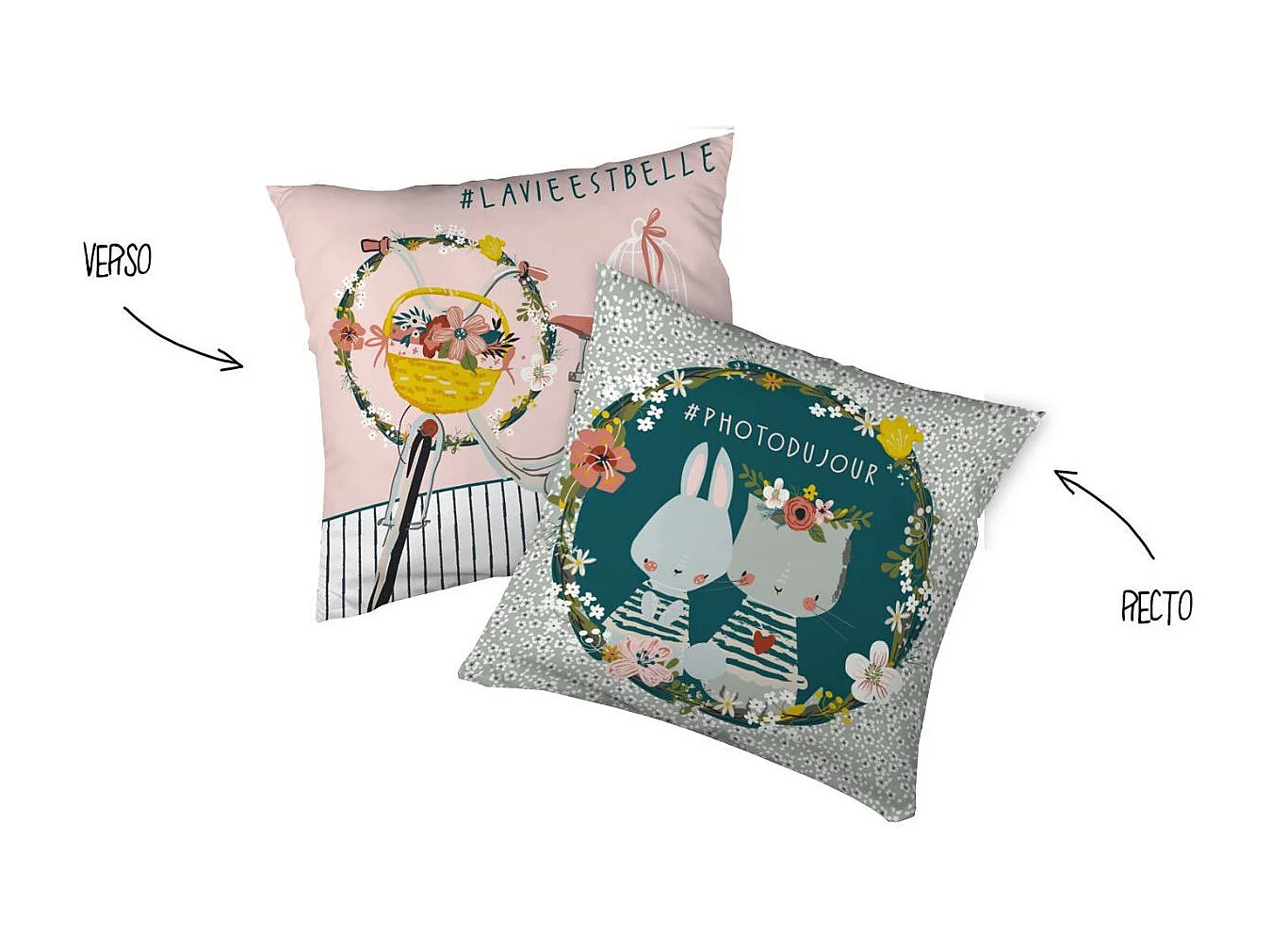 MIDEA - Parure de Lit Coton Motif Fleuri Housse de Couette 240x220cm + 2 Taies d'Oreiller