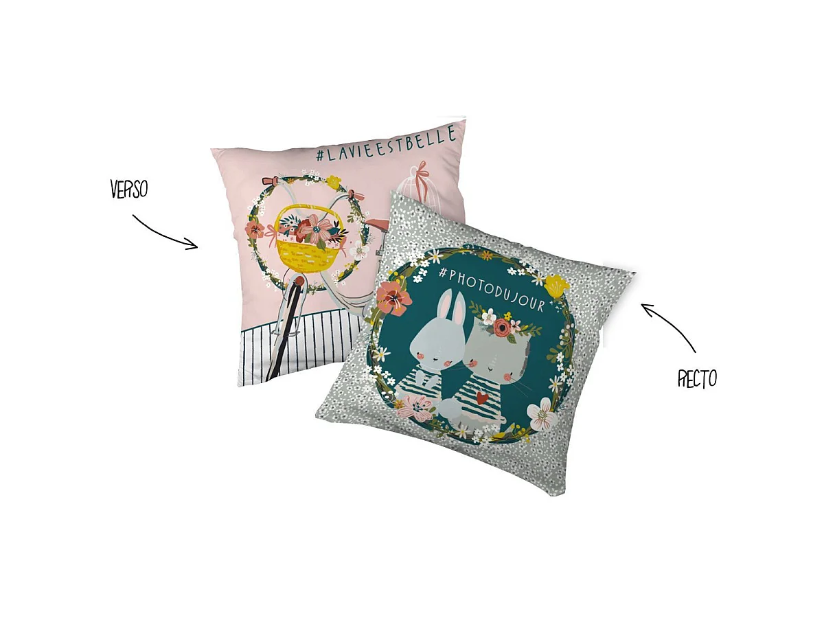 MIDEA - Parure de Lit Coton Motif Fleuri Housse de Couette 240x220cm + 2 Taies d'Oreiller