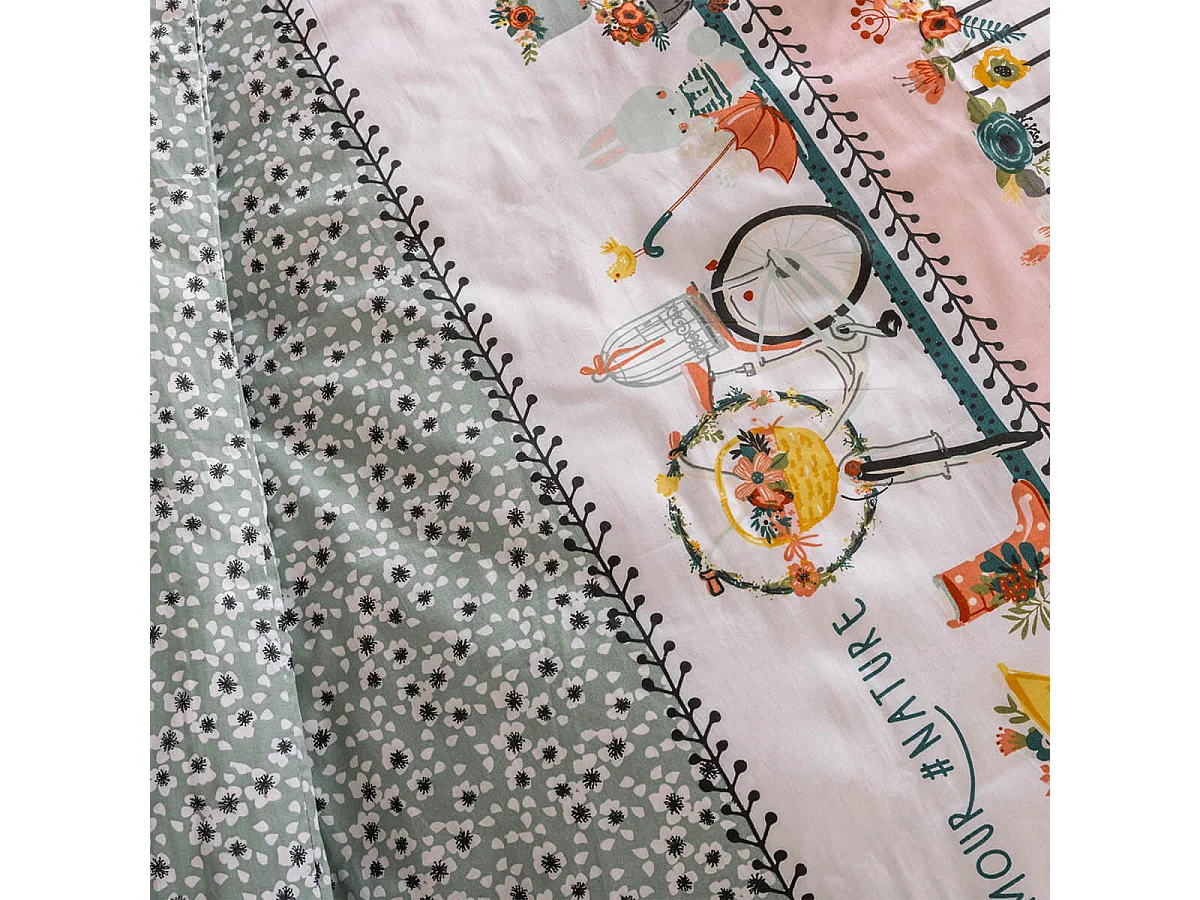 MIDEA - Parure de Lit Coton Motif Fleuri Housse de Couette 200x200cm + 2 Taies d'Oreiller