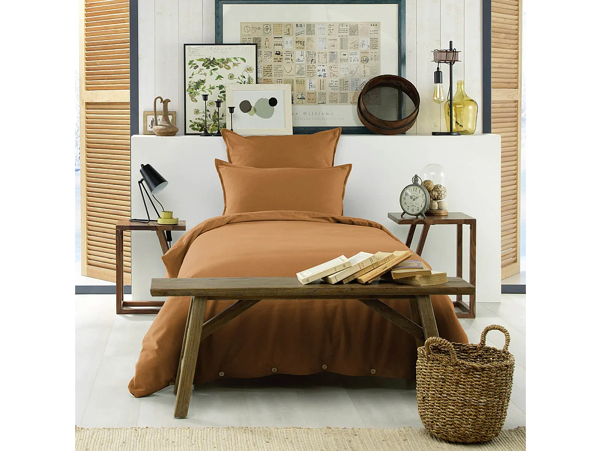 HEDDA - Taie d'Oreiller 50x70cm Flanelle de Coton Coloris Camel