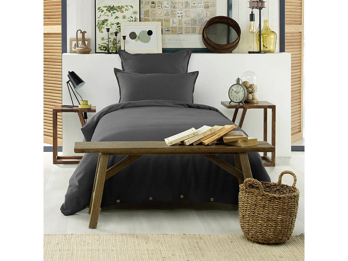 HEDDA - Taie d'Oreiller 63x63cm Flanelle de Coton Coloris Orage