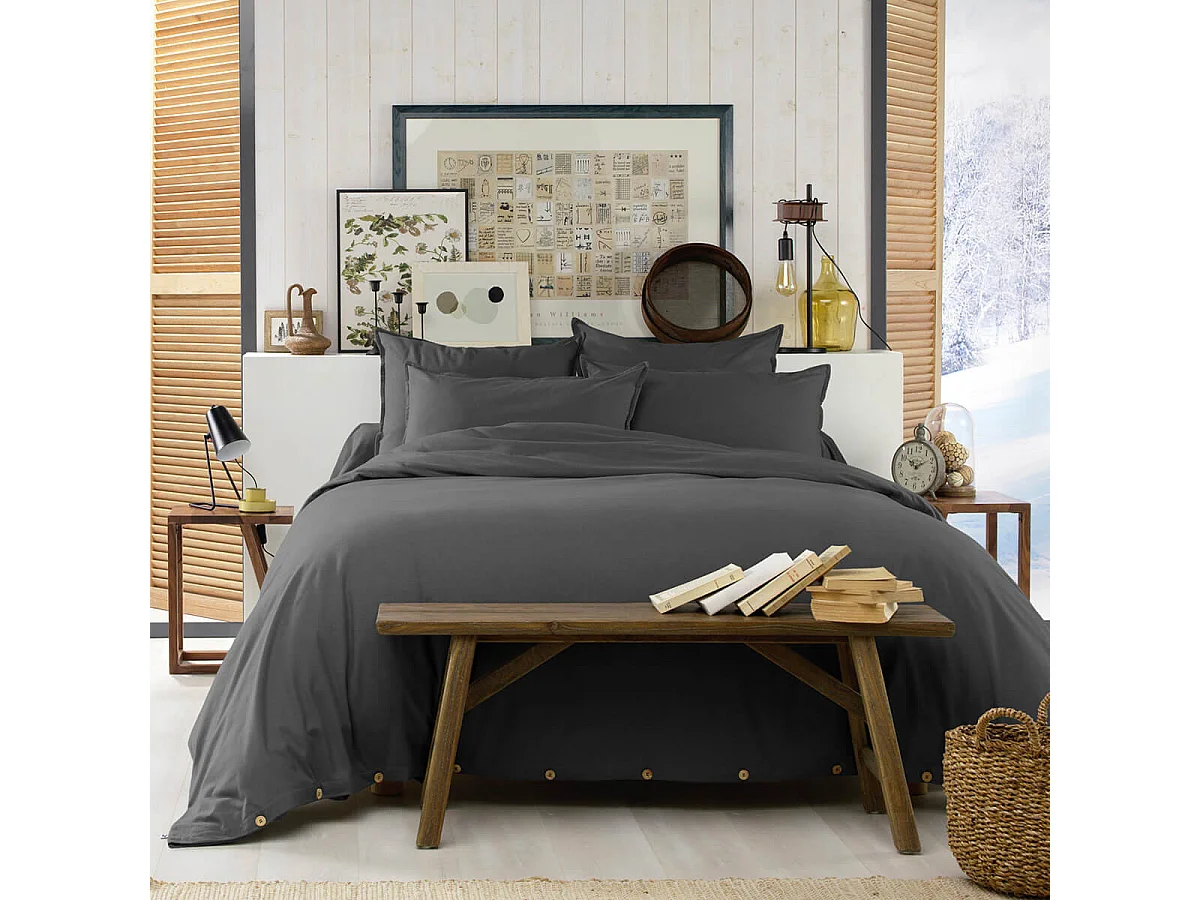 HEDDA - Taie d'Oreiller 63x63cm Flanelle de Coton Coloris Orage