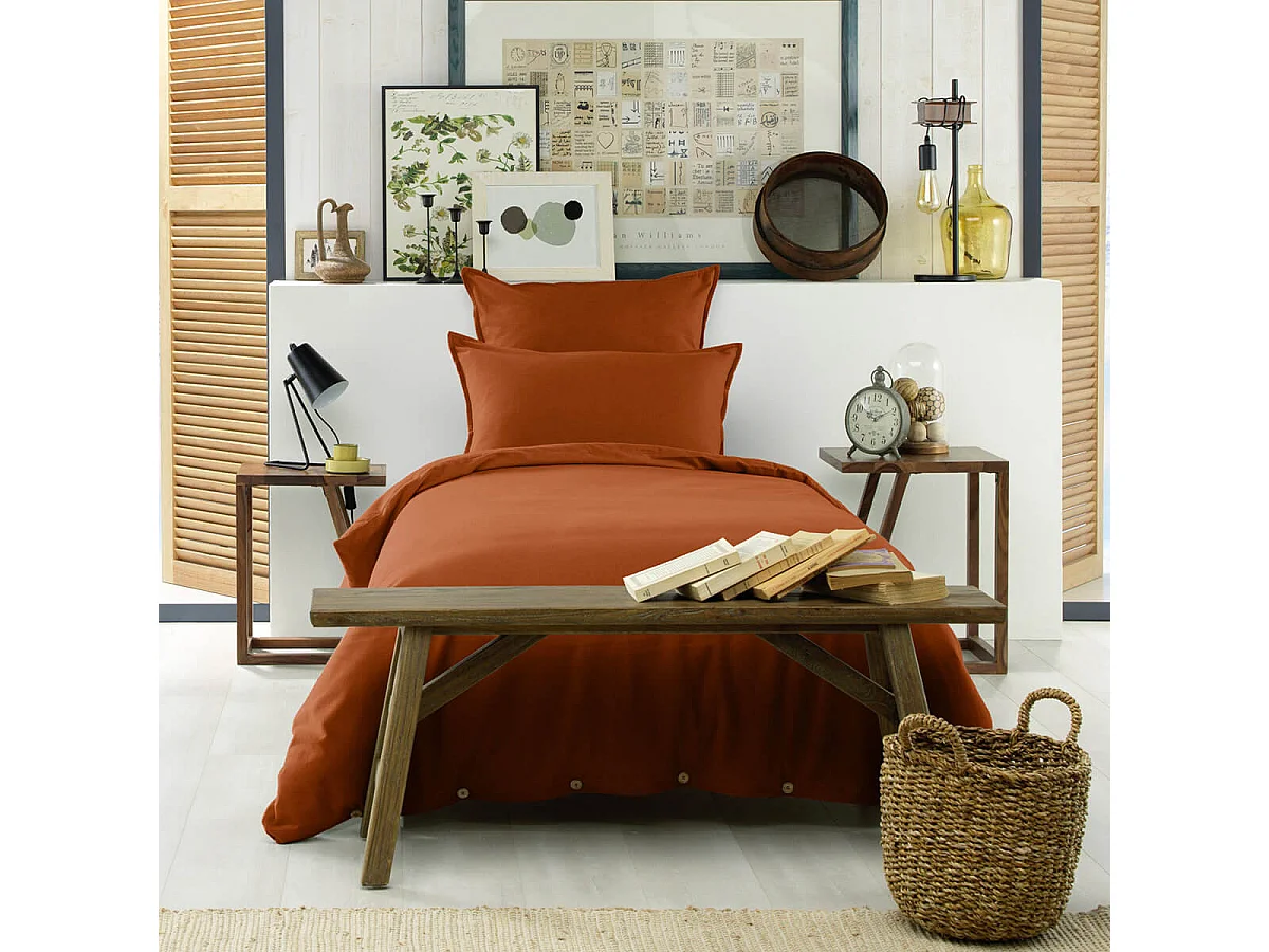 HEDDA - Taie d'Oreiller 63x63cm Flanelle de Coton Coloris Tomette