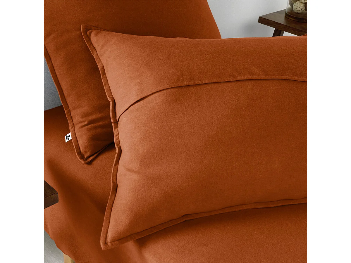 HEDDA - Taie d'Oreiller 63x63cm Flanelle de Coton Coloris Tomette