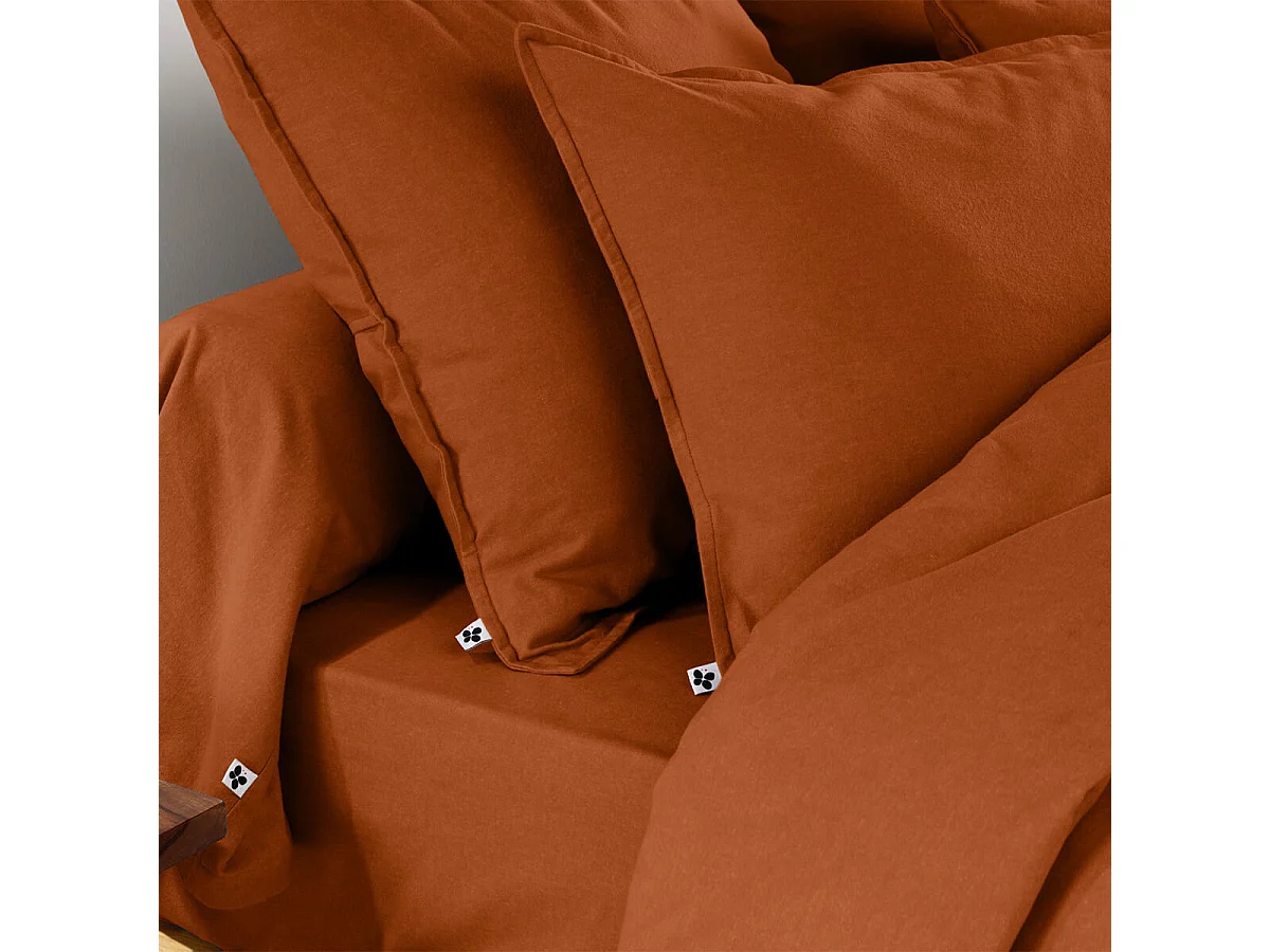 HEDDA - Taie d'Oreiller 63x63cm Flanelle de Coton Coloris Tomette