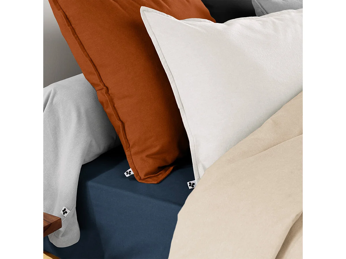 HEDDA - Taie d'Oreiller 63x63cm Flanelle de Coton Coloris Tomette