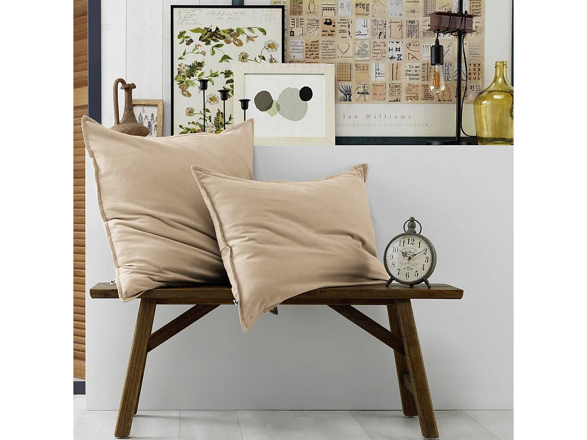 HEDDA - Taie d'Oreiller 63x63cm Flanelle de Coton Coloris Sable