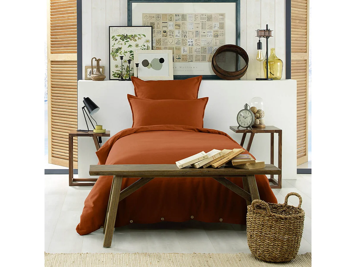 HEDDA - Taie d'Oreiller 50x70cm Flanelle de Coton Coloris Tomette