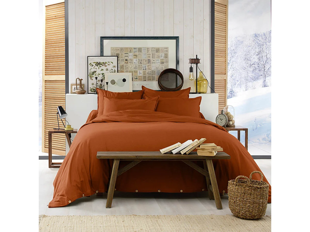 HEDDA - Taie d'Oreiller 50x70cm Flanelle de Coton Coloris Tomette