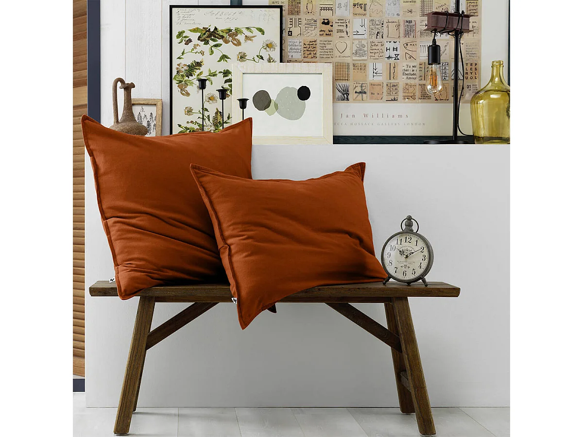 HEDDA - Taie d'Oreiller 50x70cm Flanelle de Coton Coloris Tomette