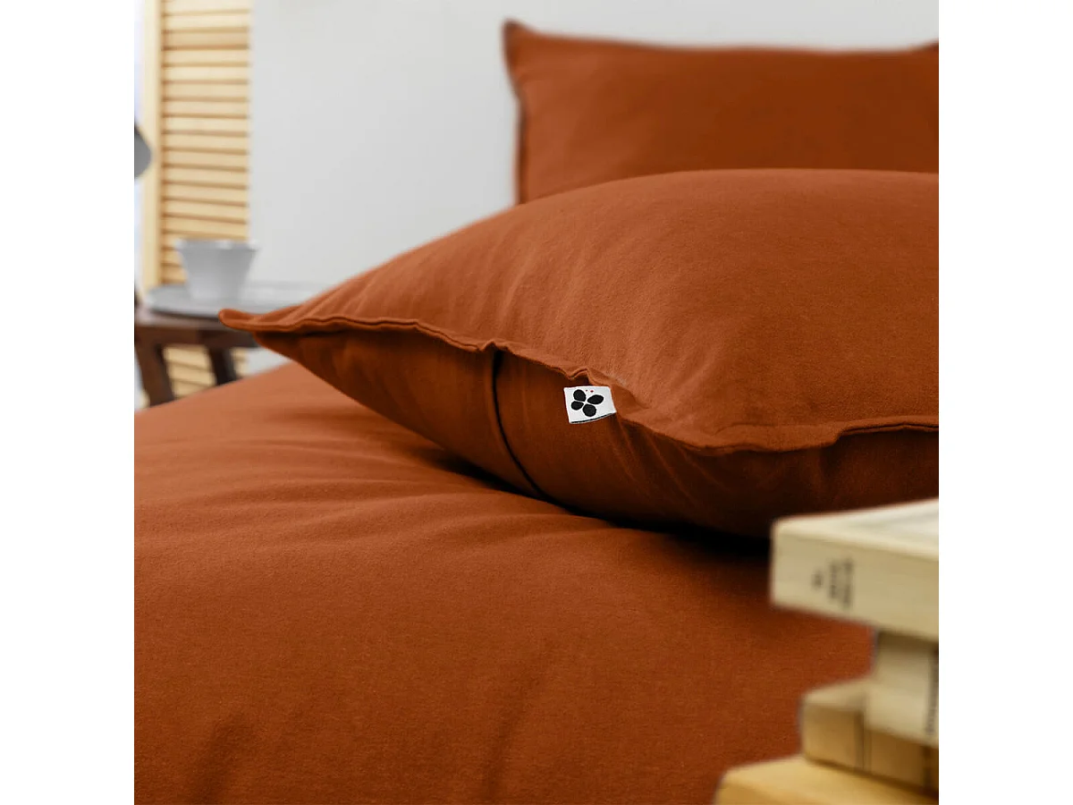 HEDDA - Taie d'Oreiller 50x70cm Flanelle de Coton Coloris Tomette