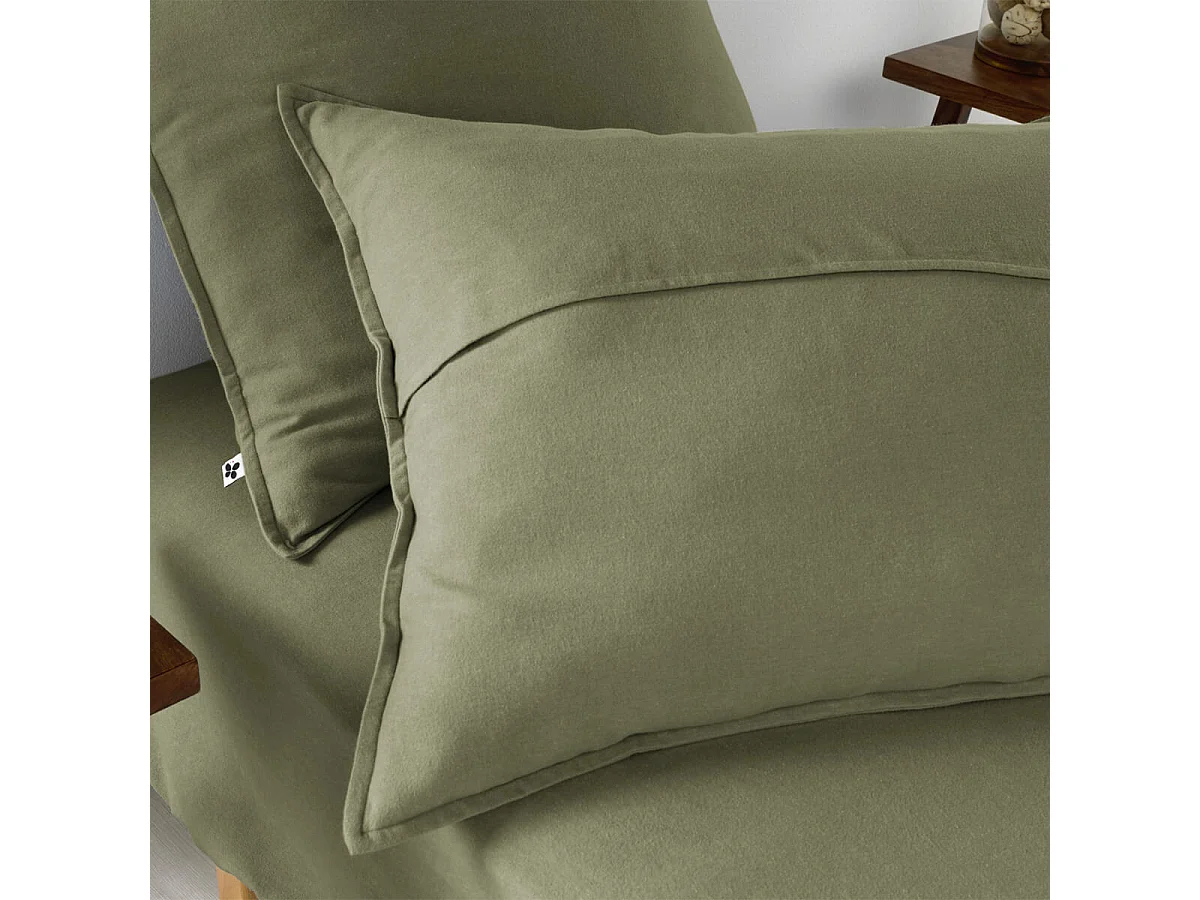 HEDDA - Taie d'Oreiller 63x63cm Flanelle de Coton Coloris Romarin