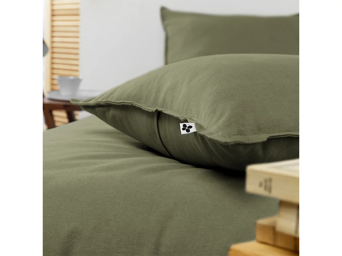 HEDDA - Taie d'Oreiller 63x63cm Flanelle de Coton Coloris Romarin