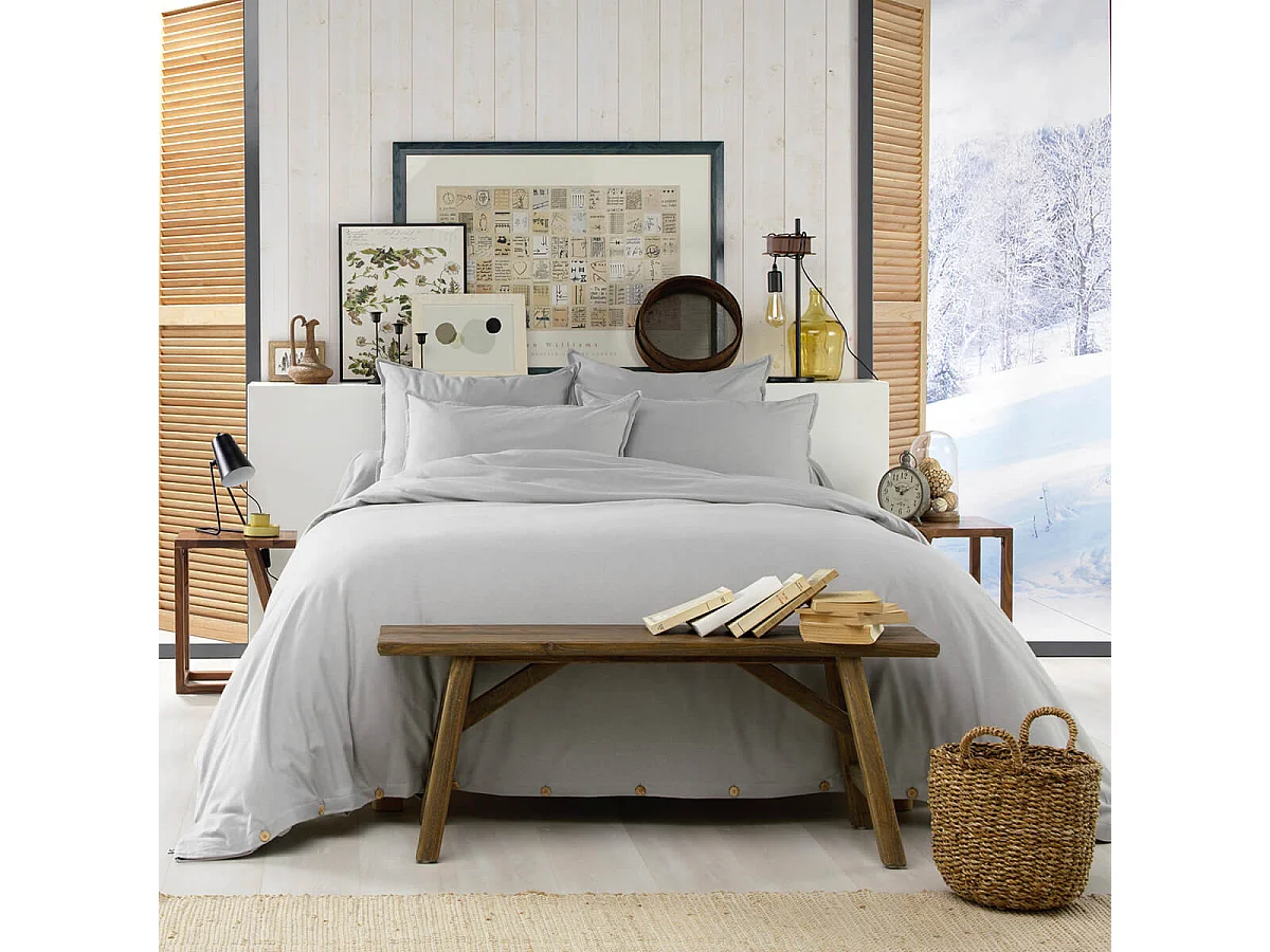 HEDDA - Taie d'Oreiller 63x63cm Flanelle de Coton Coloris Brume